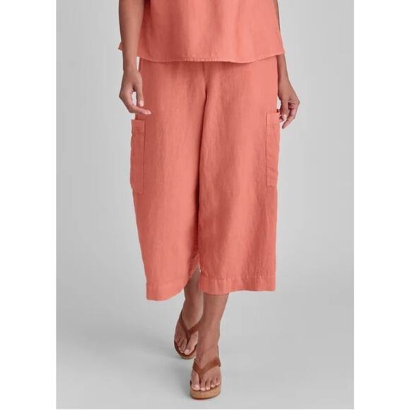 Flax Full Time Pants Linen Crop Wide Leg Drawstring Cargo Womens Small Mango - Picture 13 of 13